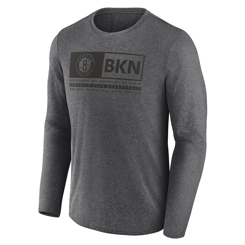 T-shirt de jeu à trois points Fanatics Heather Charcoal Brooklyn Nets pour hommes