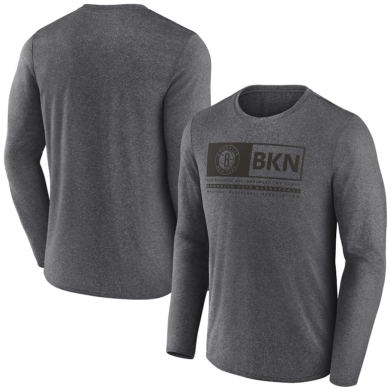 T-shirt de jeu à trois points Fanatics Heather Charcoal Brooklyn Nets pour hommes