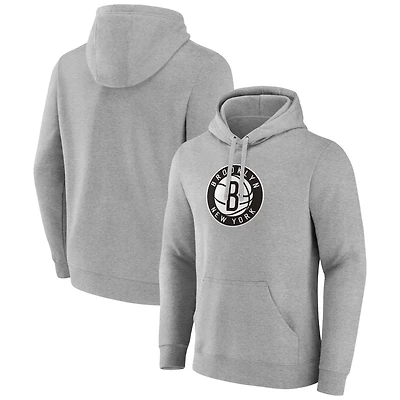 Sweat à capuche avec logo principal des Brooklyn Nets Fanatics gris chiné pour hommes