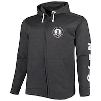 Sweat à capuche entièrement zippé pour hommes Fanatics Heathered Black Brooklyn Nets Big & Tall Down and Distance