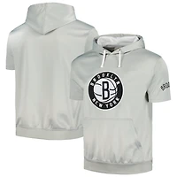 Men's Fanatics Silver/White Brooklyn Nets Short Sleeve Pullover Hoodie