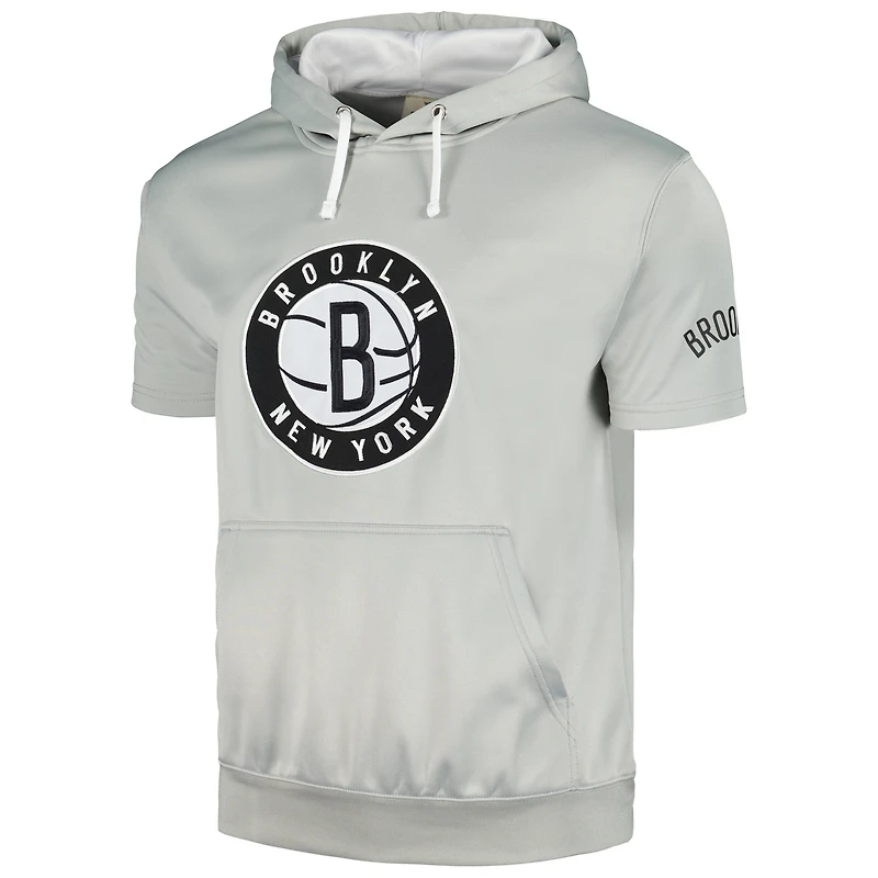Sweat à capuche manches courtes Fanatics pour hommes, argent/blanc, Brooklyn Nets