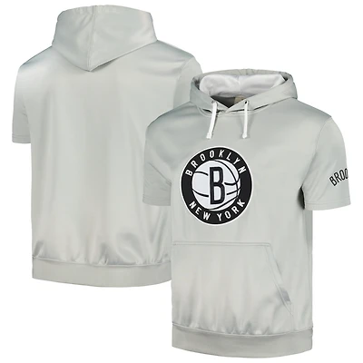 Sweat à capuche manches courtes Fanatics pour hommes, argent/blanc, Brooklyn Nets