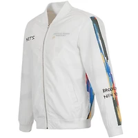Men's JH Design White Brooklyn Nets 2022/23 City Edition Full-Zip Nylon Bomber Jacket