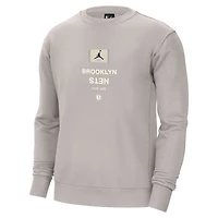 Men's Jordan Brand Stone Brooklyn Nets Courtside Statement Edition Heavyweight Pullover Sweatshirt