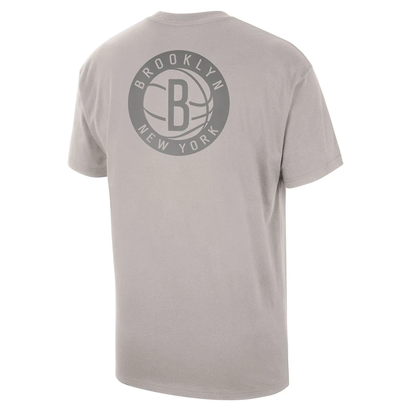 T-shirt Jordan Brand Stone Brooklyn Nets Statement Edition pour homme avec logo épais Jumpman Flight