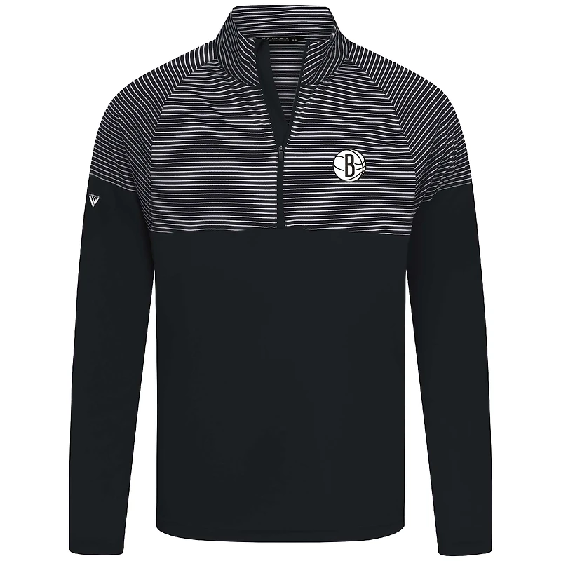 Men's Levelwear Black Brooklyn Nets Classic Stripes Quarter-Zip Top