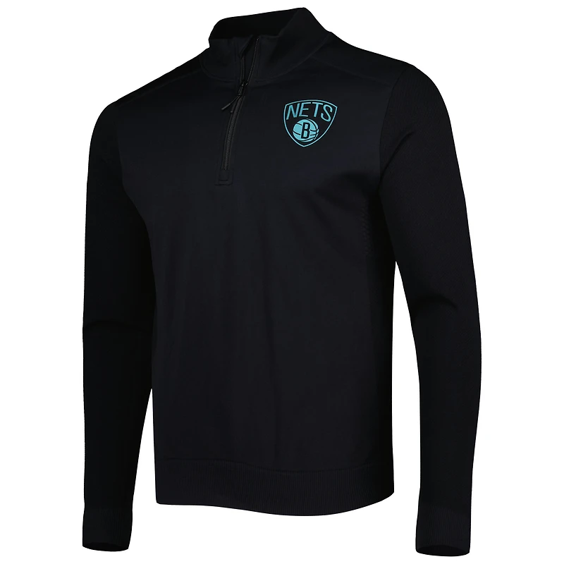 Men's Levelwear Black Brooklyn Nets Nano Engineered Knit Fabric Quarter-Zip Jacket