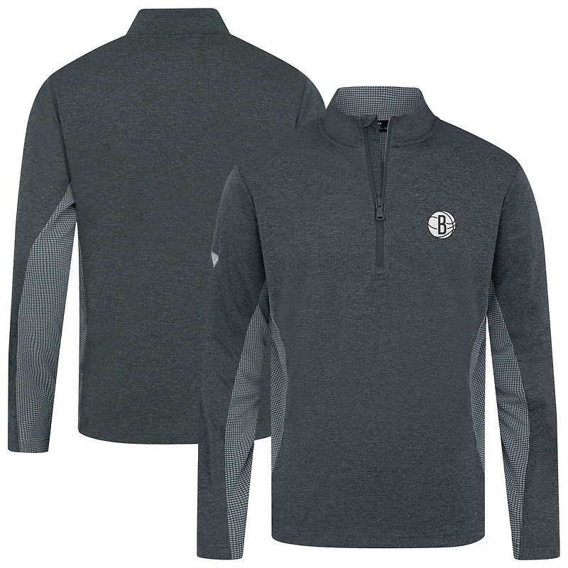 Men's Levelwear Heather Black Brooklyn Nets Waffle Insignia 2.0 Quarter-Zip Top