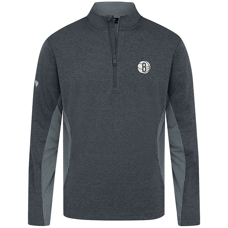 Men's Levelwear Heather Black Brooklyn Nets Waffle Insignia 2.0 Quarter-Zip Top