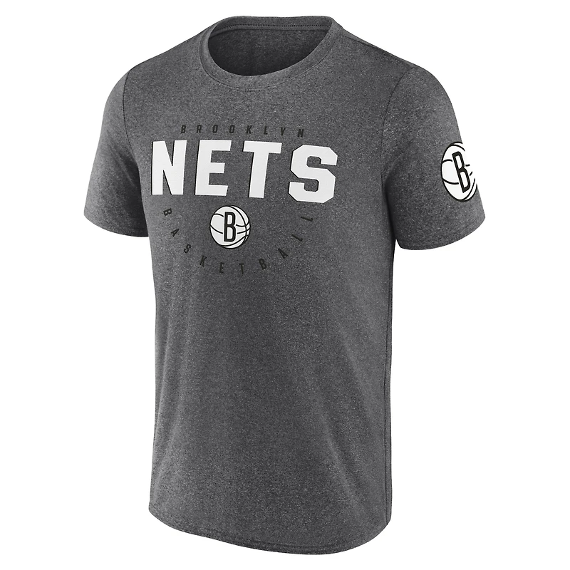 Men's Logo Athletic Heather Charcoal Brooklyn Nets Block Practice Performance T-Shirt