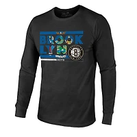 Majestic Threads - T-shirt à manches longues en trois mélanges noir Brooklyn Nets City and State pour homme