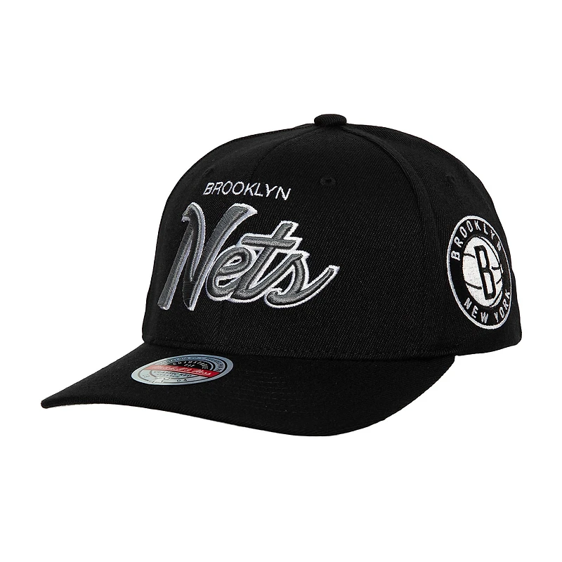 Mitchell & Ness pour homme Noir Brooklyn Nets MVP Team Script 2.0 Stretch-Snapback Hat