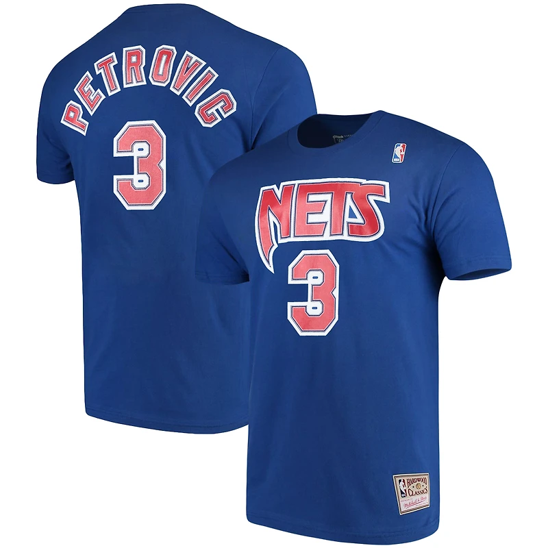 Men's Mitchell & Ness Drazen Petrovic Royal Brooklyn Nets Hardwood Classics Name Number Player T-Shirt