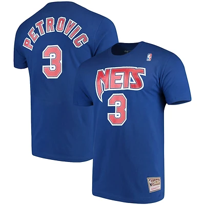 Men's Mitchell & Ness Drazen Petrovic Royal Brooklyn Nets Hardwood Classics Name Number Player T-Shirt