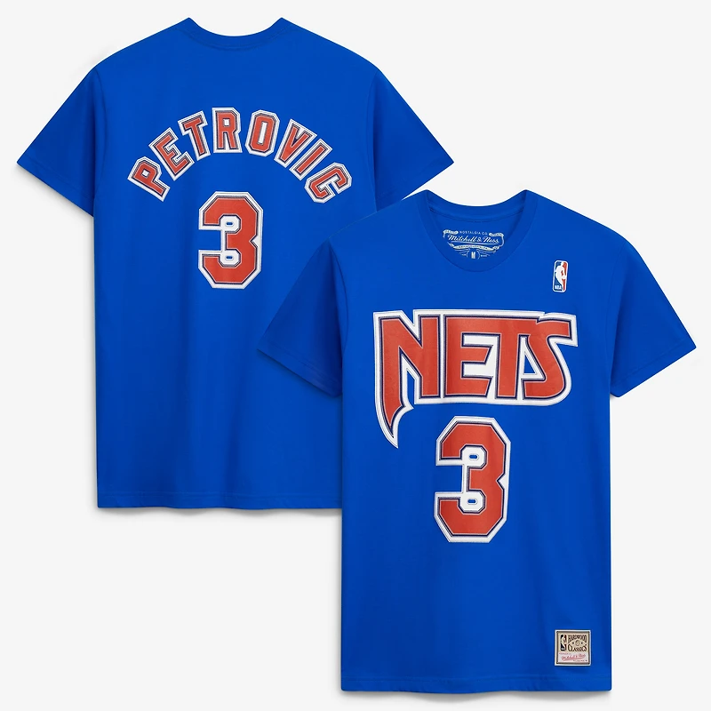 T-shirt Mitchell & Ness Drazen Petrovic Royal Brooklyn Nets Hardwood Classics pour homme, avec nom et numéro du joueur