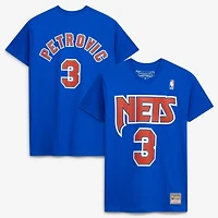 T-shirt Mitchell & Ness Drazen Petrovic Royal Brooklyn Nets Hardwood Classics pour homme, avec nom et numéro du joueur