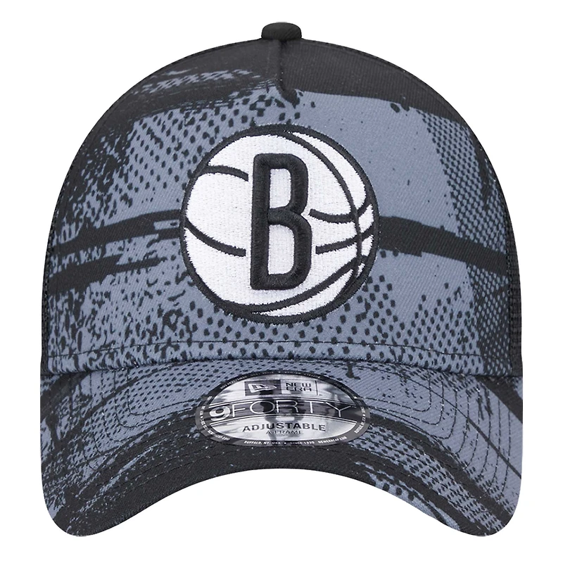 Casquette ajustable Brooklyn Nets Tip Off A-Frame Trucker 9FORTY noire/anthracite pour homme de New Era