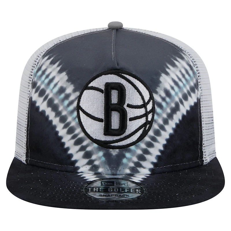 Casquette de golf à visière snapback noire/grise New Era pour homme, Brooklyn Nets