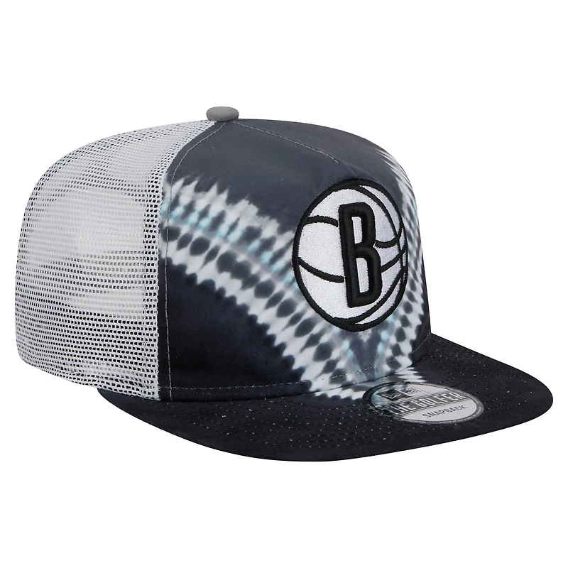 Casquette de golf à visière snapback noire/grise New Era pour homme, Brooklyn Nets