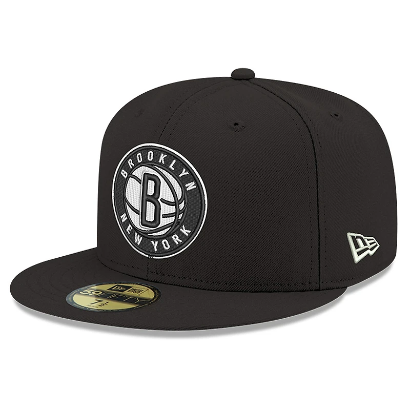 Casquette ajustée New Era Brooklyn Nets 59FIFTY noire et blanche pour homme
