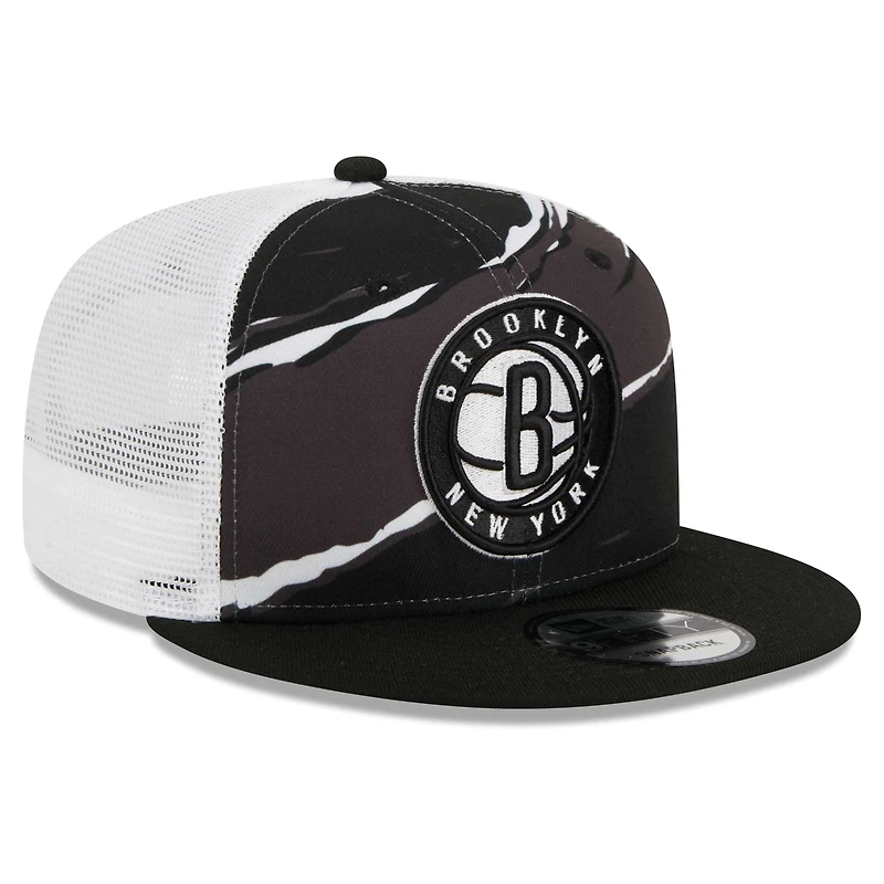 Men's New Era Black/White Brooklyn Nets Tear Trucker 9FIFTY Adjustable Hat
