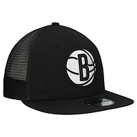 Casquette de camionneur à visière noire New Era Brooklyn Nets 9FIFTY pour homme