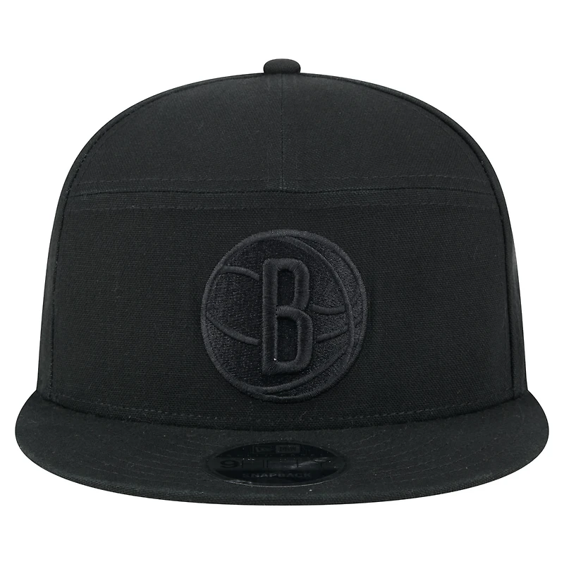 Casquette New Era noire à panneau fendu 9FIFTY pour homme, style aventure, Brooklyn Nets