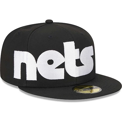 Casquette ajustée UV 59FIFTY à damier New Era pour hommes, noire, Brooklyn Nets