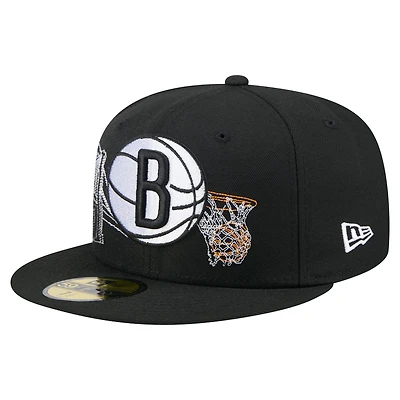 Casquette ajustée 59FIFTY noire New Era pour homme, Brooklyn Nets, State Stitch