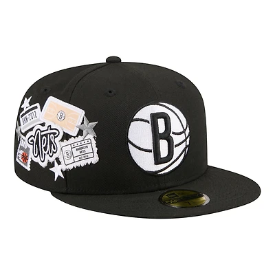 Casquette ajustée New Era 59FIFTY noire Brooklyn Nets Team Collage pour homme