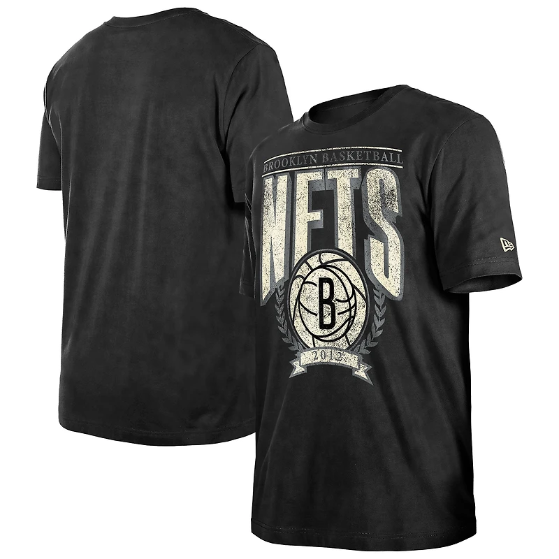 T-shirt New Era noir Brooklyn Nets pour homme, coupe boxy, délavé minéral, style rétro