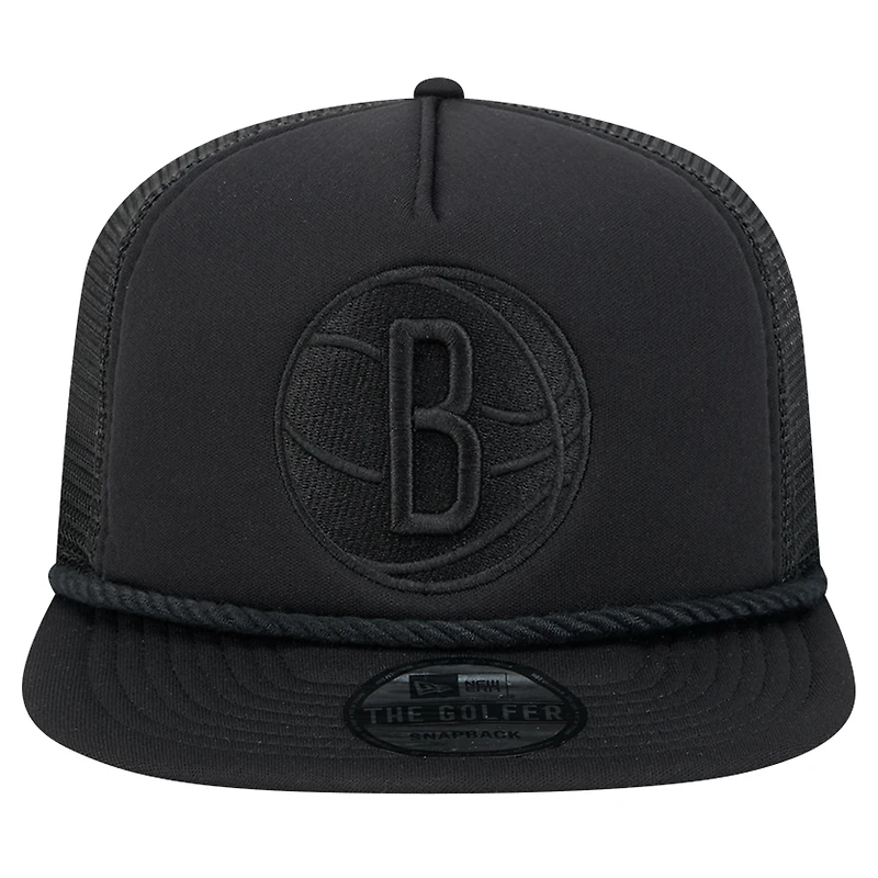 Men's New Era Black Brooklyn Nets Tone Foam Meshback Golfer Snapback Hat