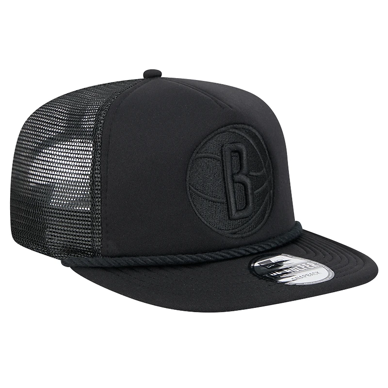 Men's New Era Black Brooklyn Nets Tone Foam Meshback Golfer Snapback Hat