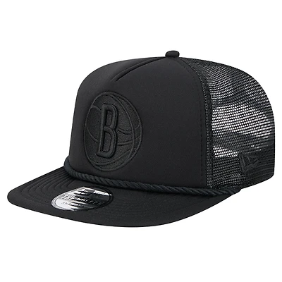 Men's New Era Black Brooklyn Nets Tone Foam Meshback Golfer Snapback Hat