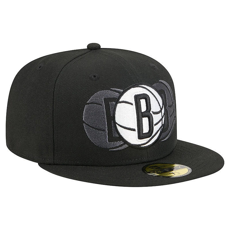 Men's New Era  Black Brooklyn Nets Tri-Hit 59Fifty Fitted Hat