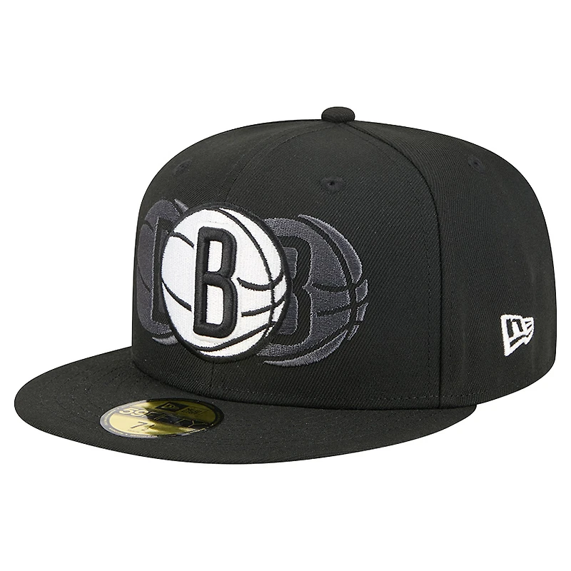 Casquette ajustée Tri-Hit 59Fifty noire New Era pour homme des Brooklyn Nets