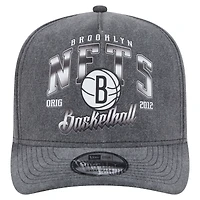 Men's New Era  Charcoal Brooklyn Nets Throwback Washed Pre-Curved 9FIFTY Snapback Hat