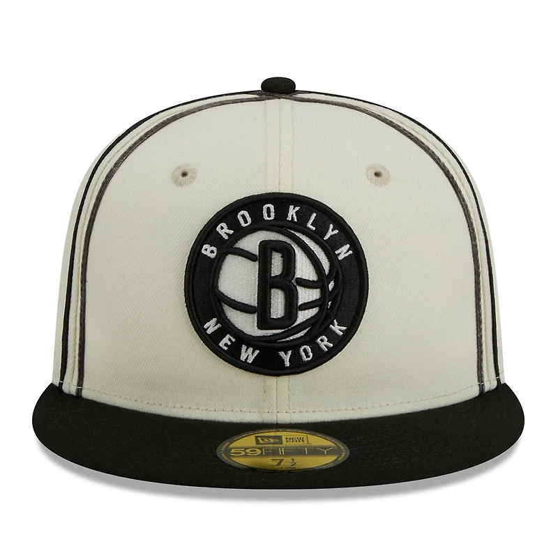 Casquette ajustée 59FIFTY 2 tons New Era crème/noir Brooklyn Nets pour hommes