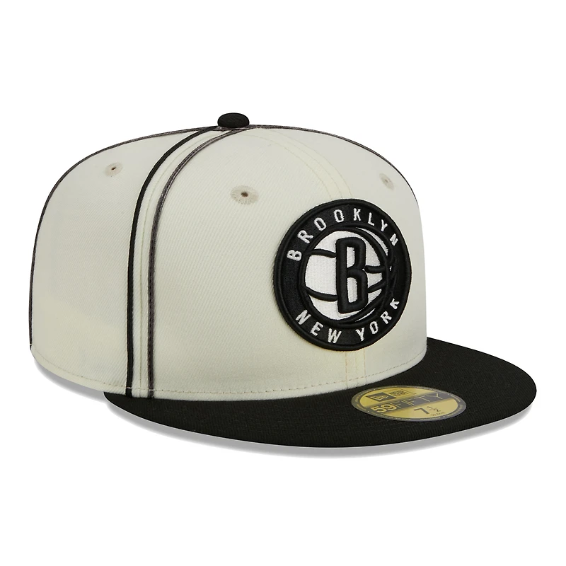 Casquette ajustée 59FIFTY 2 tons New Era crème/noir Brooklyn Nets pour hommes