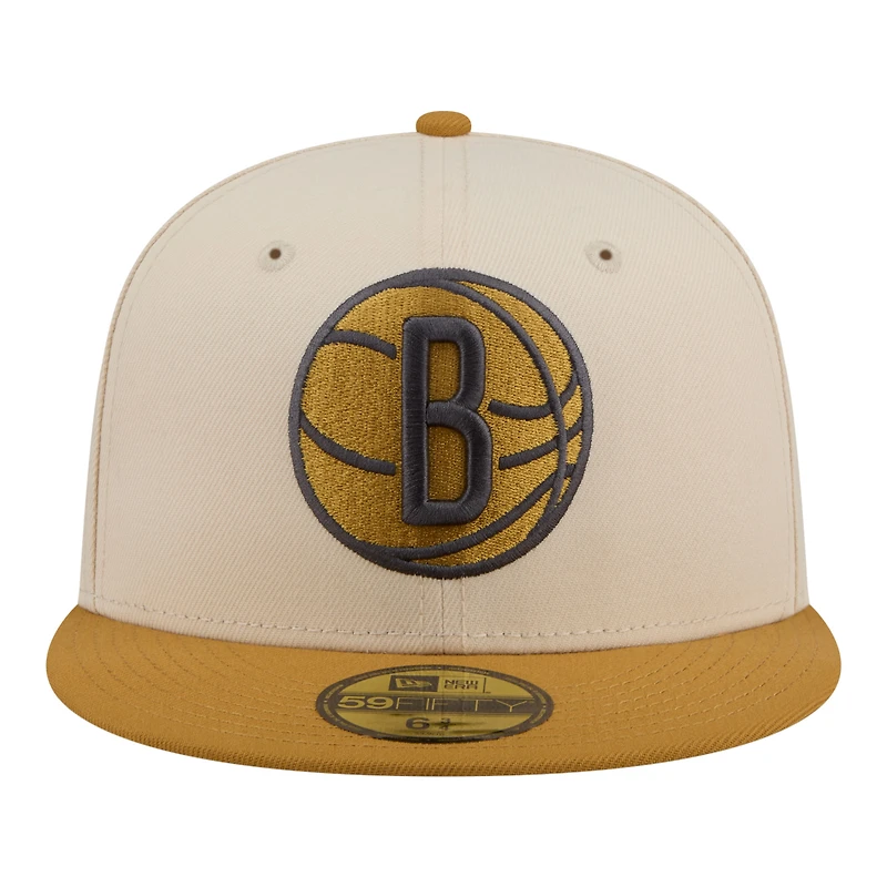 Men's New Era Cream/Tan Brooklyn Nets Two-Tone Color Pack 59FIFTY Fitted Hat