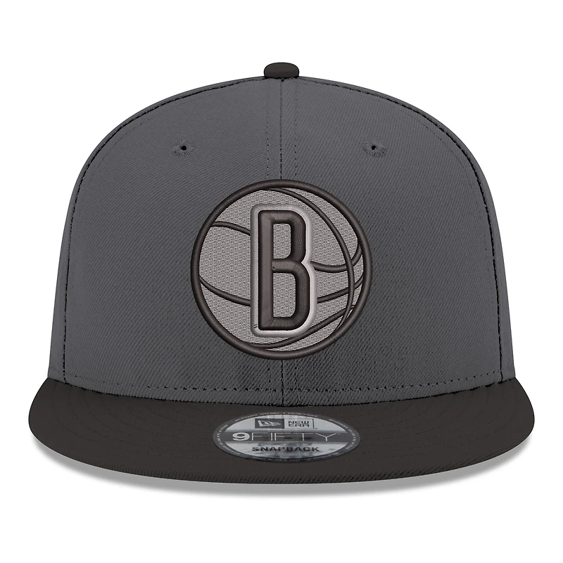 Men's New Era Gray/Black Brooklyn Nets Logo 2-Tone 9FIFTY Snapback Hat