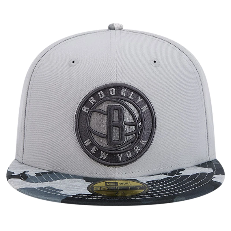 Casquette ajustée 59FIFTY à visière camouflage Active Color New Era pour hommes, gris, Brooklyn Nets