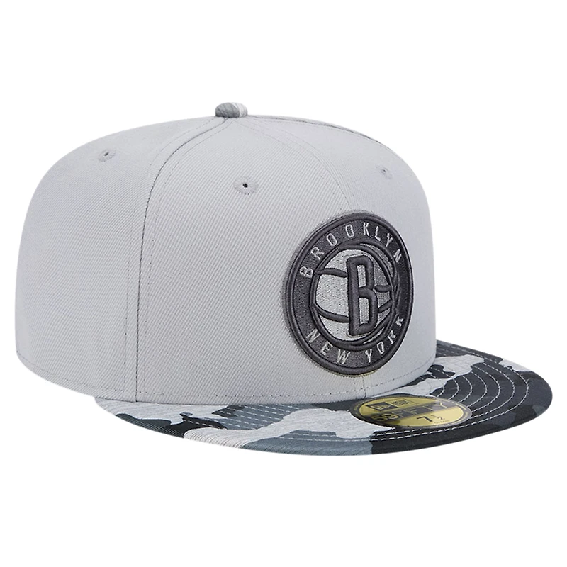 Casquette ajustée 59FIFTY à visière camouflage Active Color New Era pour hommes, gris, Brooklyn Nets
