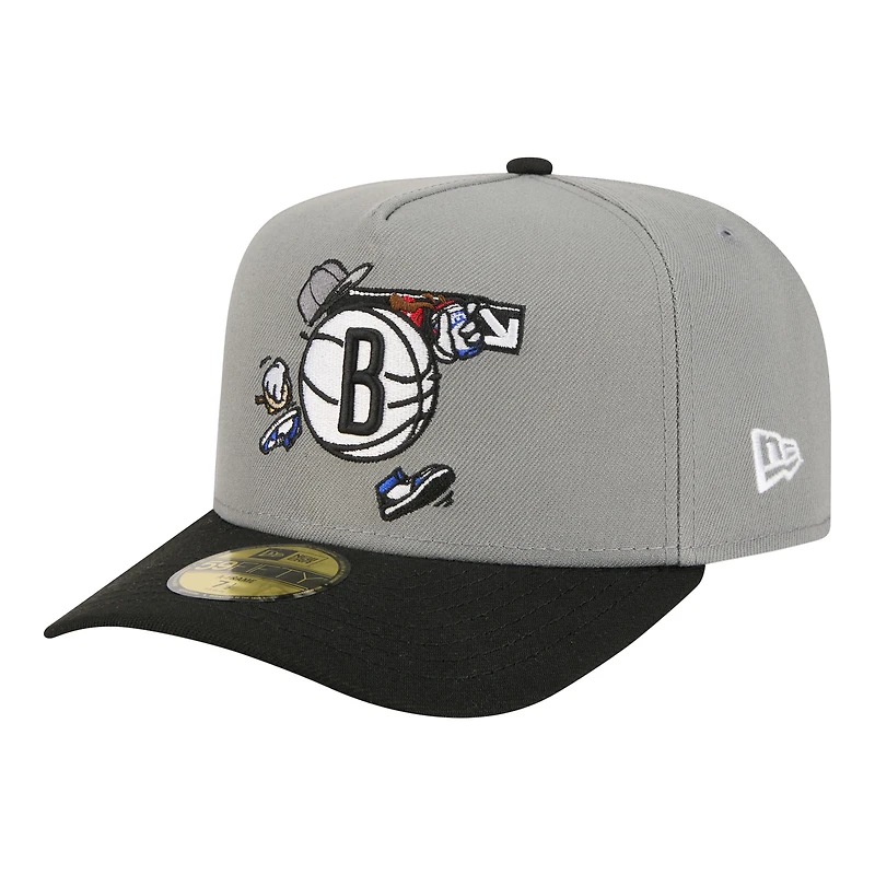 Casquette ajustée New Era 59FIFTY grise pour homme, logo Brooklyn Nets Injection Cartoon, style A-Frame