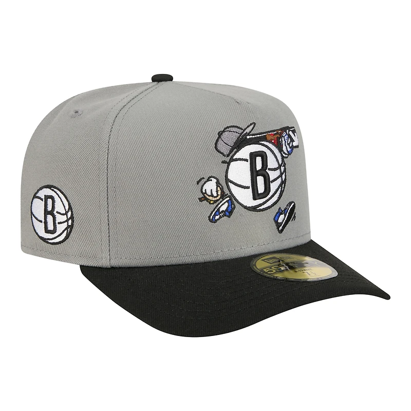 Casquette ajustée New Era 59FIFTY grise pour homme, logo Brooklyn Nets Injection Cartoon, style A-Frame
