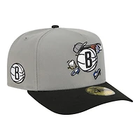 Casquette ajustée New Era 59FIFTY grise pour homme, logo Brooklyn Nets Injection Cartoon, style A-Frame