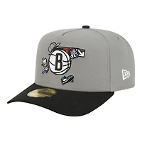 Men's New Era  Gray Brooklyn Nets Injection Cartoon Logo A-Frame 59FIFTY Fitted Hat