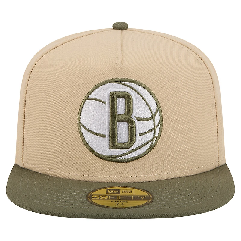 Men's New Era Tan Brooklyn Nets Color Pack Two-Tone 59FIFTY A-Frame Fitted Hat