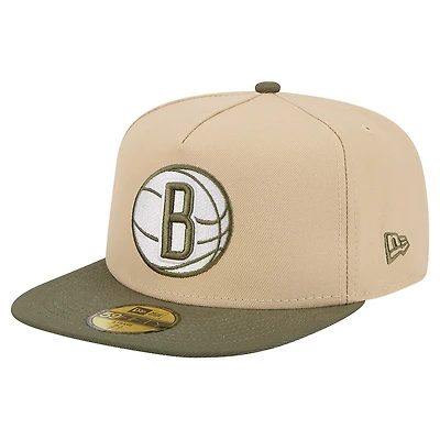 Men's New Era Tan Brooklyn Nets Color Pack Two-Tone 59FIFTY A-Frame Fitted Hat